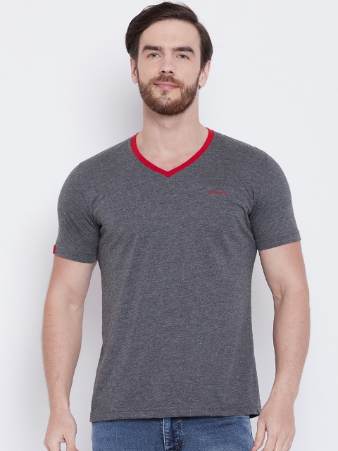 

Adobe Men Grey Solid V-Neck T-shirt