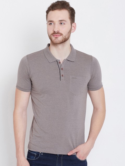 

Adobe Men Taupe Solid Polo Collar T-shirt