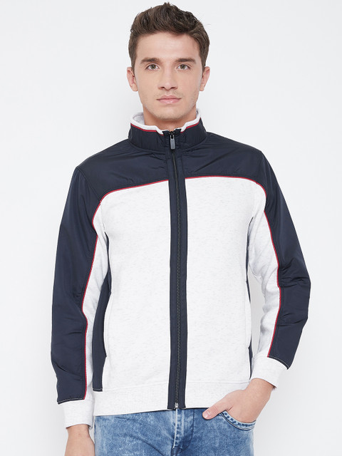 

Octave Men Off-White & Navy Blue Colourblocked Sweatshirt