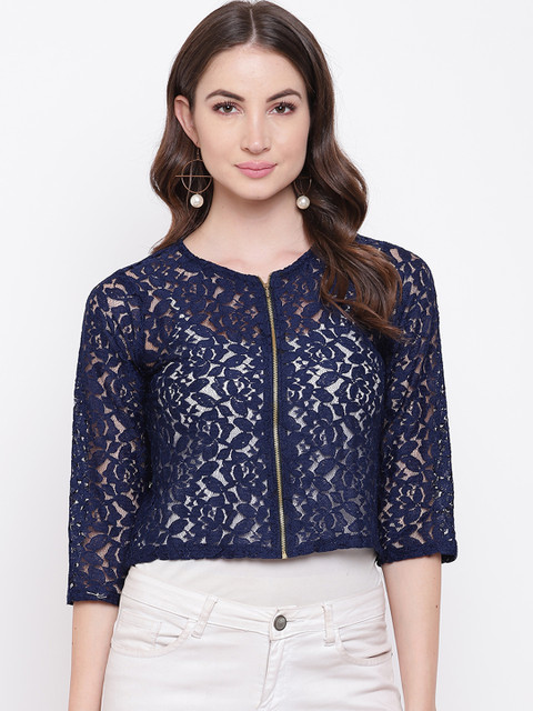 

Mayra Women Navy Blue Lace Crop Top