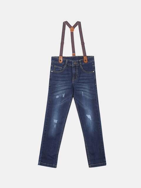 

Cherokee Boys Blue Slim Fit Mid-Rise Low Distress Stretchable Jeans With Suspenders