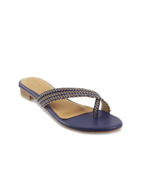 

Mochi Women Blue Woven Design One Toe Flats