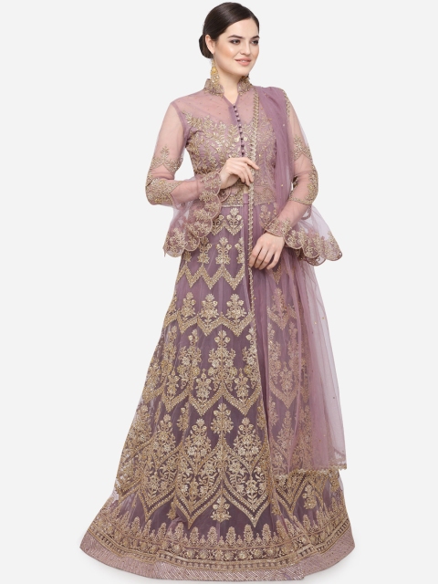 

Stylee LIFESTYLE Pink & Gold-Toned Net Semi-Stitched Dress Material