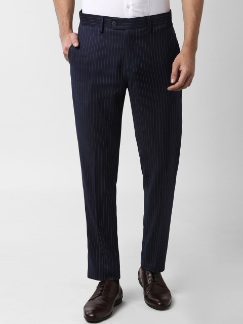 

Peter England Men Navy Blue Slim Fit Striped Formal Trousers