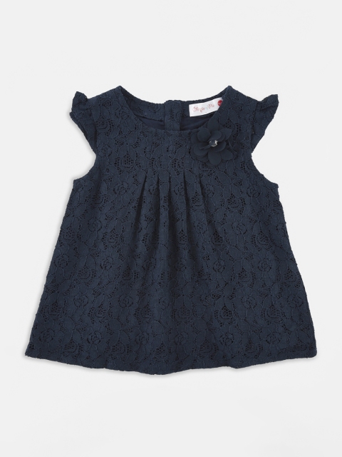 

Chirpie Pie by Pantaloons Girls Navy Blue Self Design A-Line Pure Cotton Top