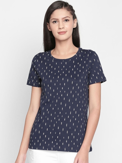 

Honey by Pantaloons Women Navy Blue Printed Round Neck T-shirt