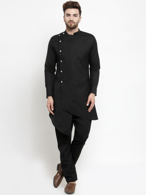 

TREEMODA Men Black Solid Linen Kurta with Pyjamas