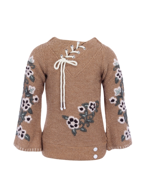 

CUTECUMBER Girls Brown Embroidered Top