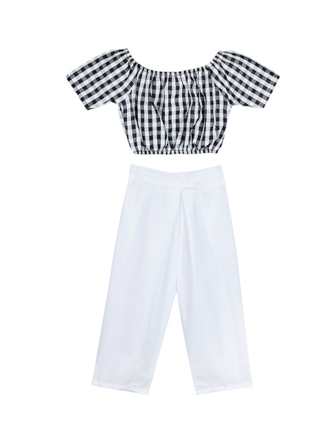 

oui oui Girls Black & White Checked Top with Trousers