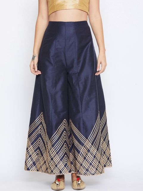 

9rasa Women Navy Blue Embellished Flared Shararas