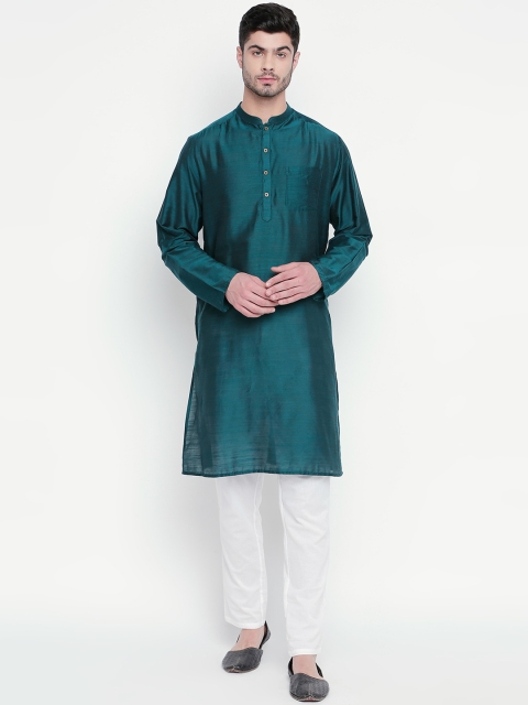 

indus route by Pantaloons Men Teal Green Solid Straight Kurta