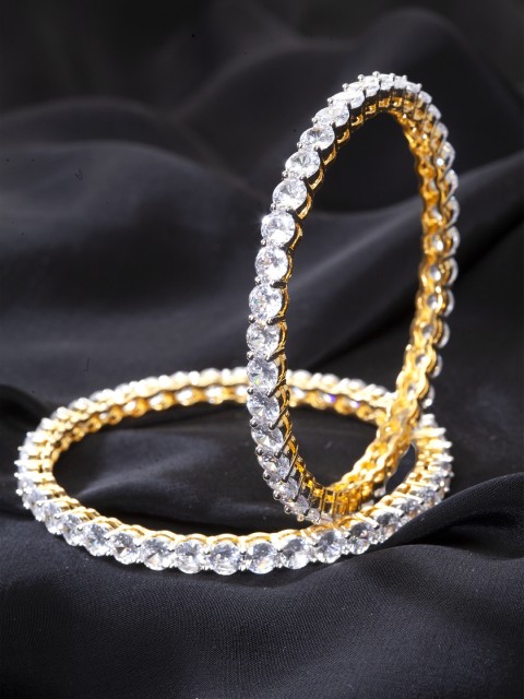 

PANASH Set of 2 White AD Stone-Studded Gold-Plated Handcrafted Bangles