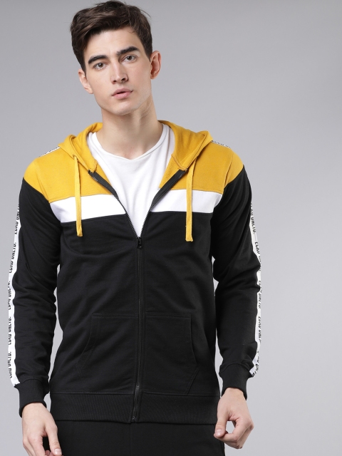 

Ecko Unltd Men Mustard Yellow & Black Colourblocked Hooded Sweatshirt