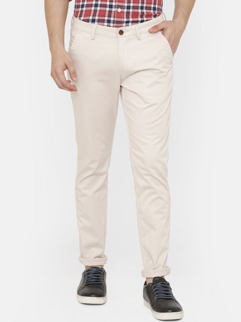 

Bar Harbour Men Cream-Coloured Slim Fit Solid Regular Trousers