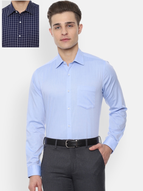 

Van Heusen Men Pack of 2 Slim Fit Solid Formal Shirt, Navy blue