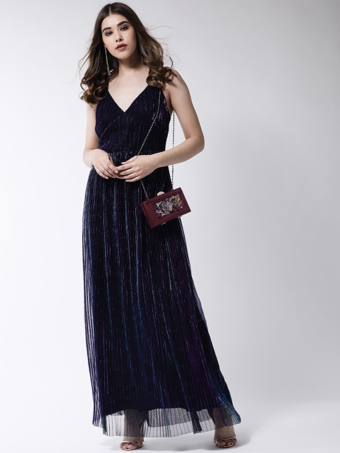

MAGRE Women Navy Blue Self Design Maxi Dress