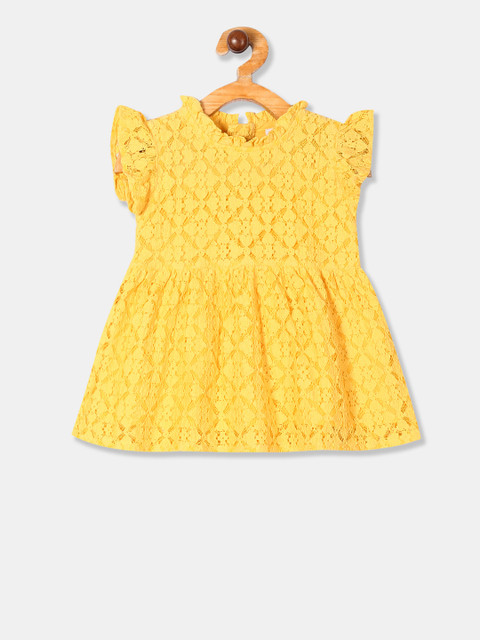 

Donuts Girls Yellow Self Design Fit and Flare Dress
