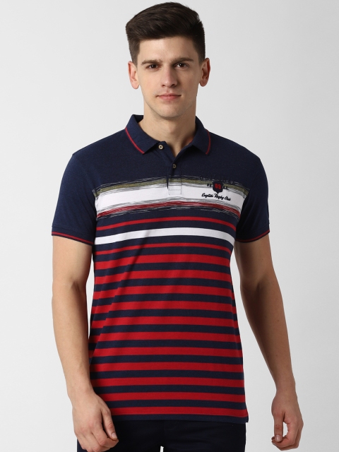 

Peter England Casuals Men Red & Navy Blue Striped Polo Collar T-shirt