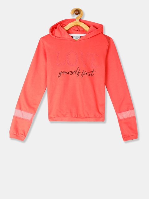 

Cherokee Girls Orange Embroidered Mesh Panel Hooded Sweatshirt
