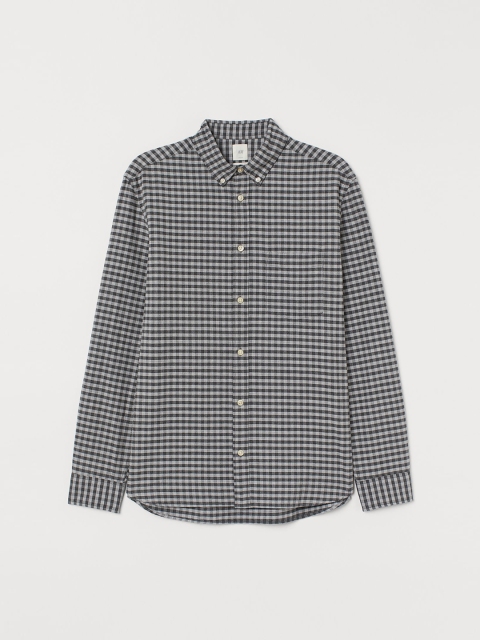 

H&M Men Grey & Black Oxford Shirt Regular Fit