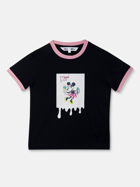 

DISNEY X ZILINGO Girls Black Printed Round Neck T-shirt