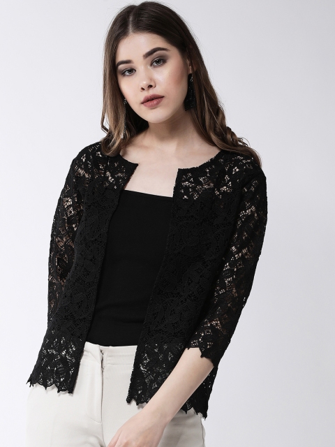 

MAGRE Women Black Self Design Open Front Shrug
