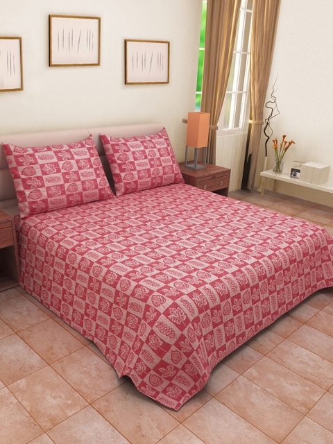 

KLOTTHE Red & White Printed Double Bed Cover With 2 Pillow Covers