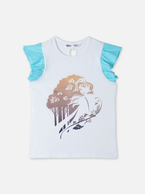 

DISNEY X ZILINGO Girls White Frozen Printed Top