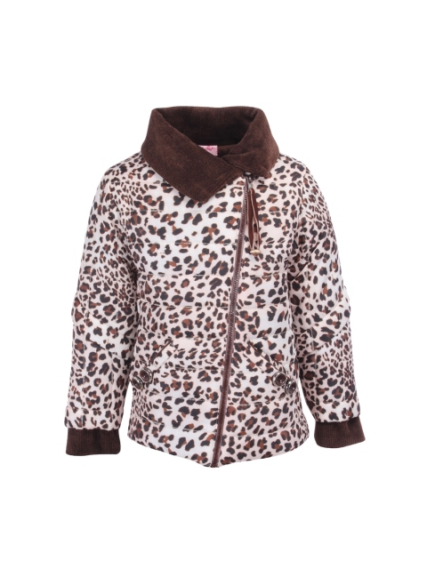 

CUTECUMBER Girls Off-White & Brown Animal Printed Tailored Jacket