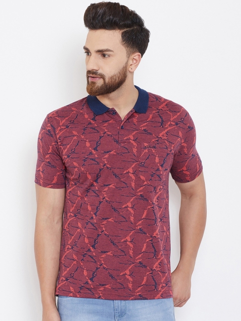 

Adobe Men Red & Navy Blue Printed Polo Collar T-shirt
