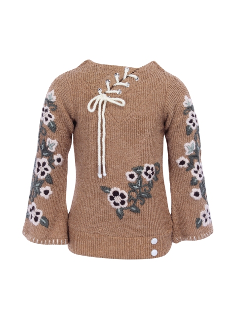 

CUTECUMBER Girls Brown Embroidered Top