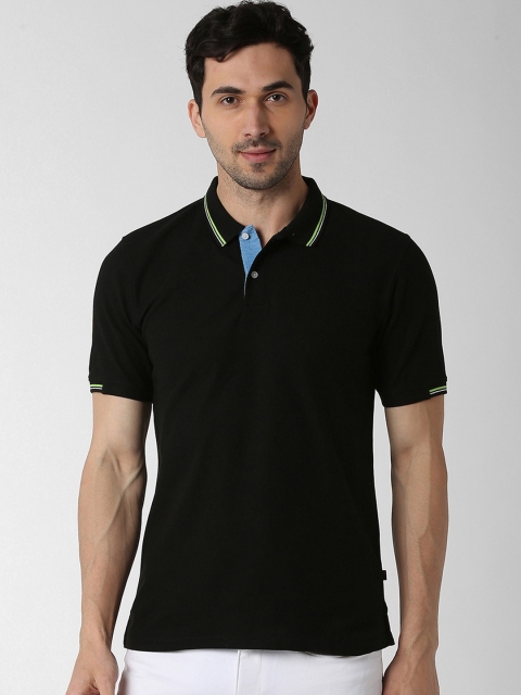 

Peter England Casuals Men Black Solid Polo Collar T-shirt