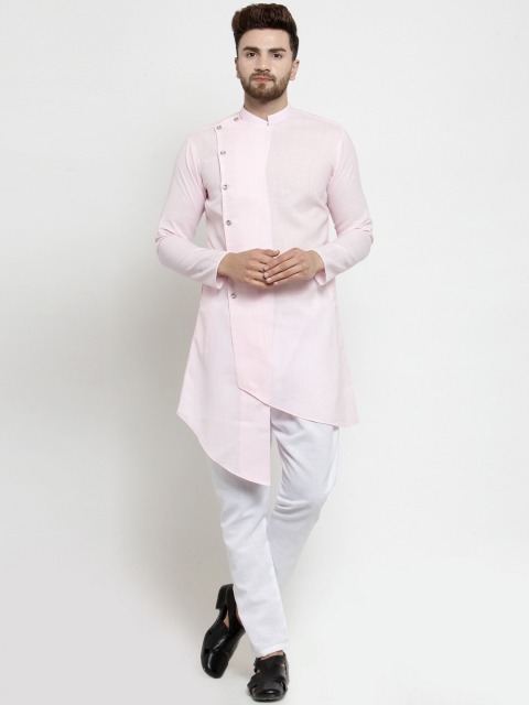 

TREEMODA Men Pink Solid Linen Kurta with Pyjamas