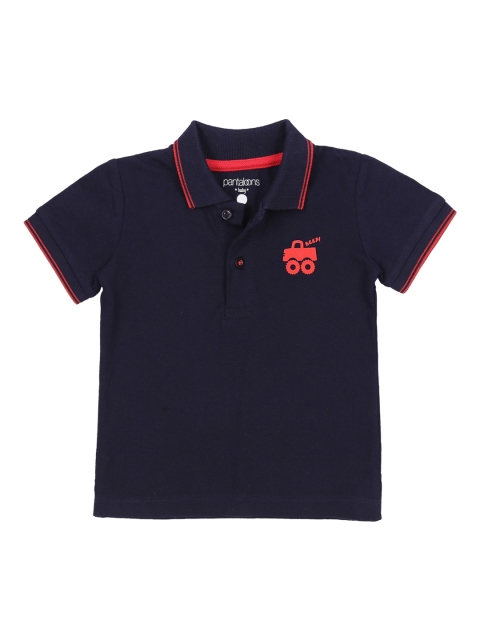 Pantaloons Baby Boys Navy Blue Solid Polo Collar Pure Cotton T-shirt