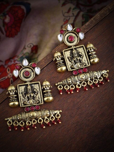 

Voylla Gold-Plated & Red Oxidised Classic Drop Earrings