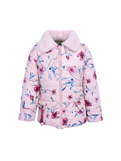 

CUTECUMBER Girls Pink & Blue Floral Printed Quilted Jacket