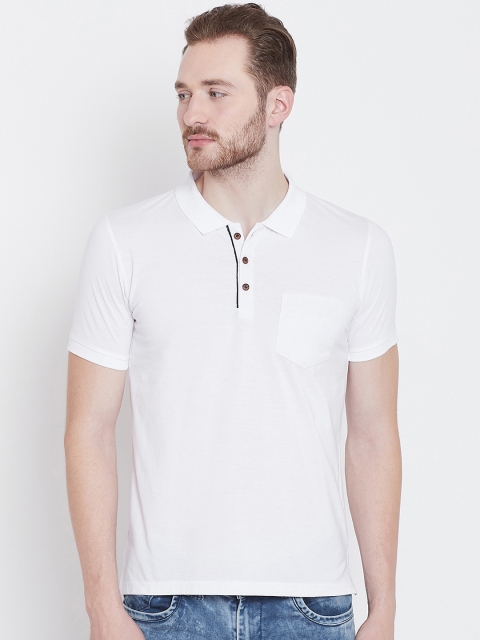 

Adobe Men White Solid Polo Collar T-shirt