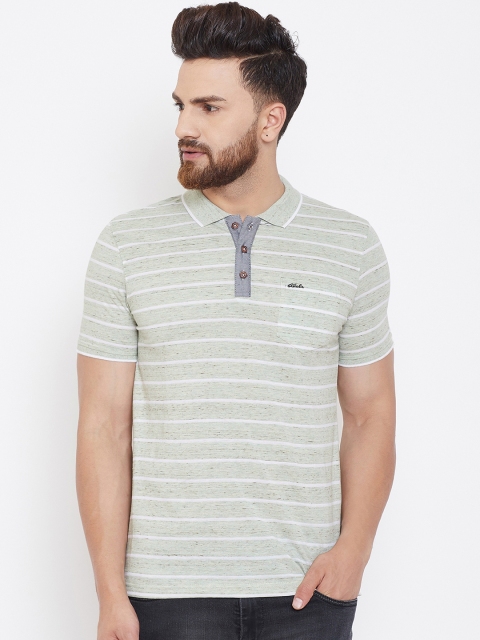 

Adobe Men Green & White Striped Polo Collar T-shirt