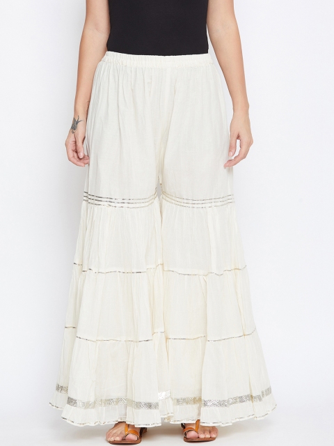 

9rasa Women Off-White Embellished Flared Crinkled Sharara