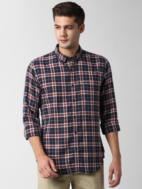 

Peter England Casuals Men Navy Blue & Red Slim Fit Checked Casual Shirt