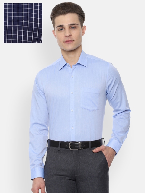 

Van Heusen Men Pack of 2 Slim Fit Checked Formal Shirt, Navy blue