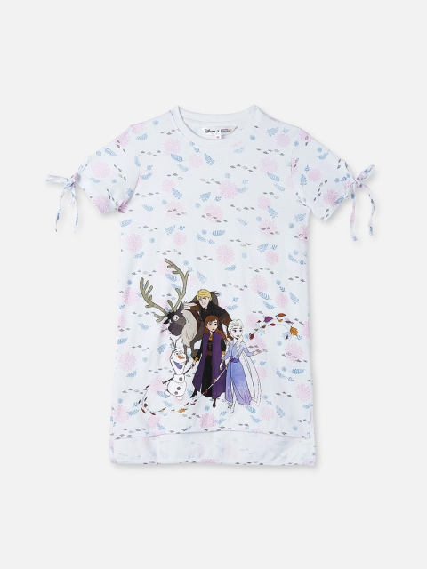

DISNEY X ZILINGO Girls White Frozen Printed T-shirt Dress