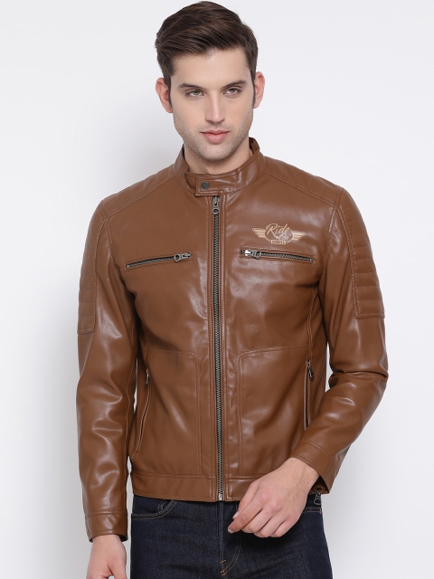 

Justanned Men Tan Brown Solid Biker Jacket