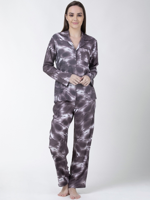 

ADORENITE Women Charcoal Grey & White Printed Night suit