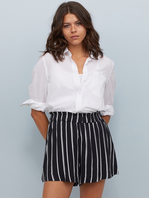 

H&M Women Black & White Wide Shorts