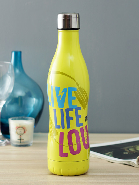 

Treo Yellow & Blue Printed Campa Pop-750 Thermosteel Hot & Cold Water Bottle 700 ml