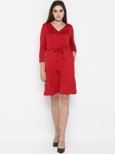 

Color Cocktail Women Red Solid Wrap Dress