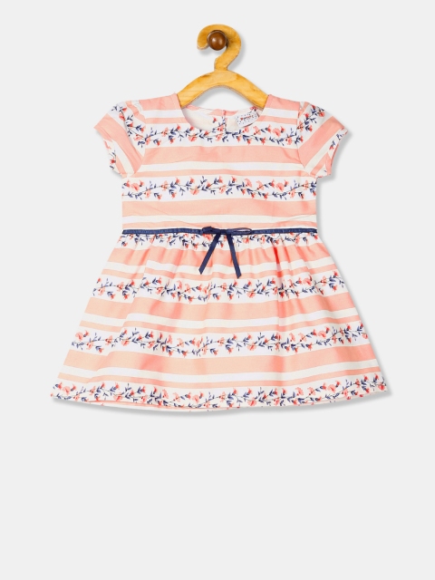 

Donuts Girls Orange Printed Fit and Flare Dress, Peach