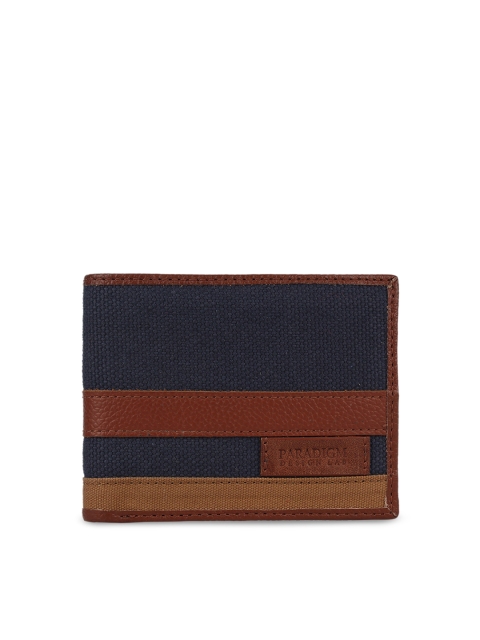 

Paradigm Design Lab Men Tan Brown & Navy Blue Self Design Two Fold Wallet