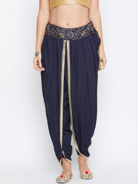 

9rasa Women Navy Blue Hand Block Printed Dhoti Pants